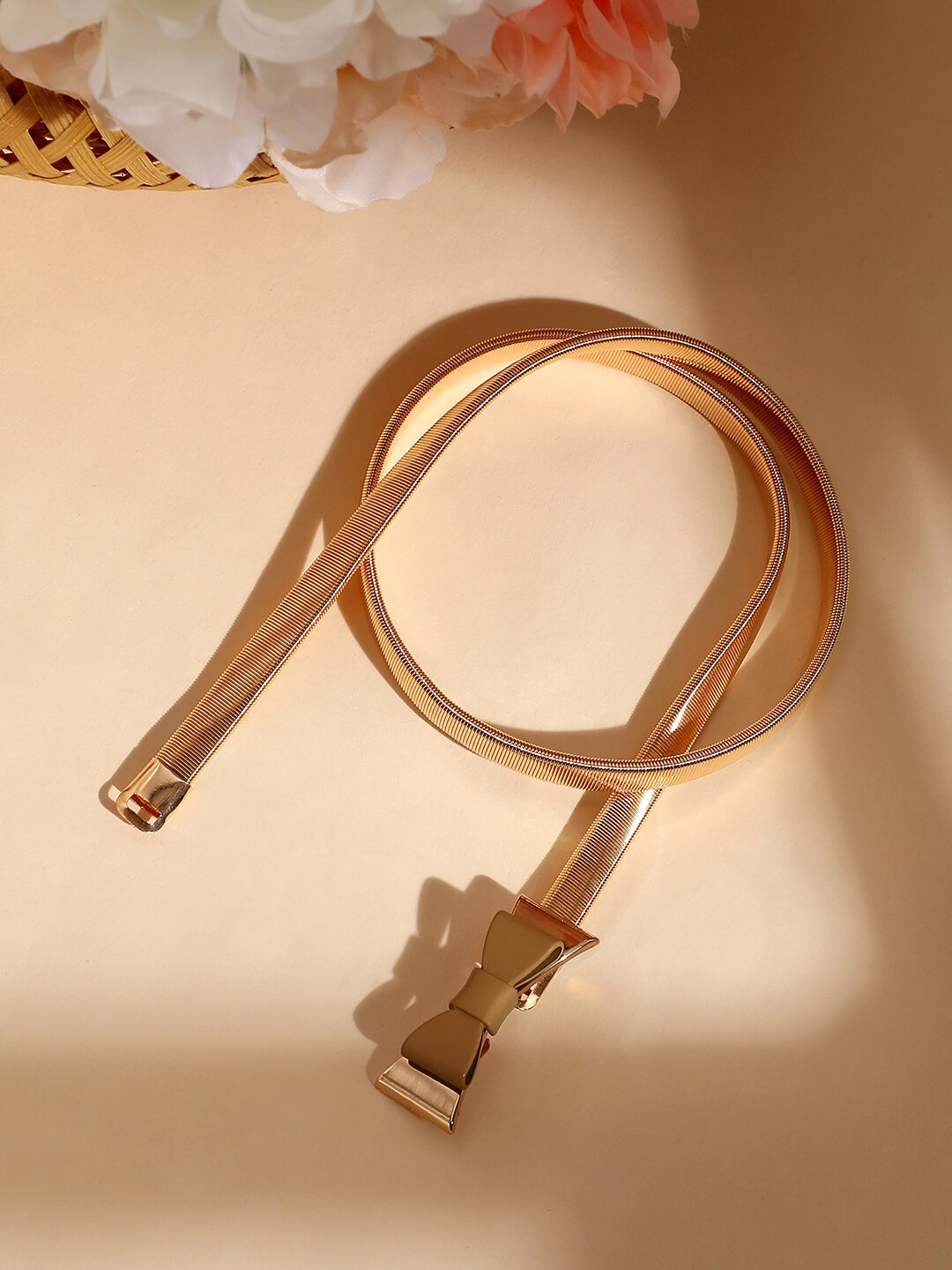 

HAUTE SAUCE by Campus Sutra Women Textured Slim Belt, Gold