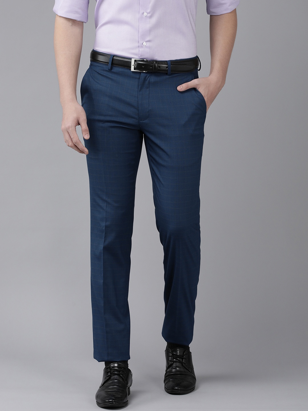 

Van Heusen Men Mid-Rise Checked Slim Fit Trousers, Blue