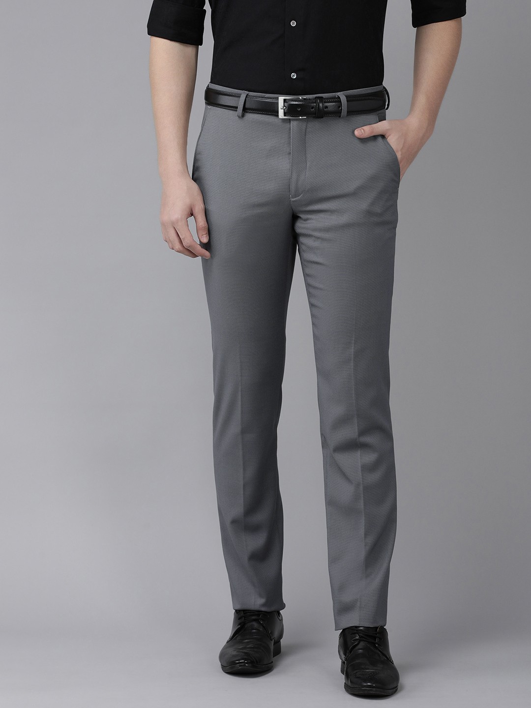 

Van Heusen Men Textured Slim Fit Formal Trousers, Grey