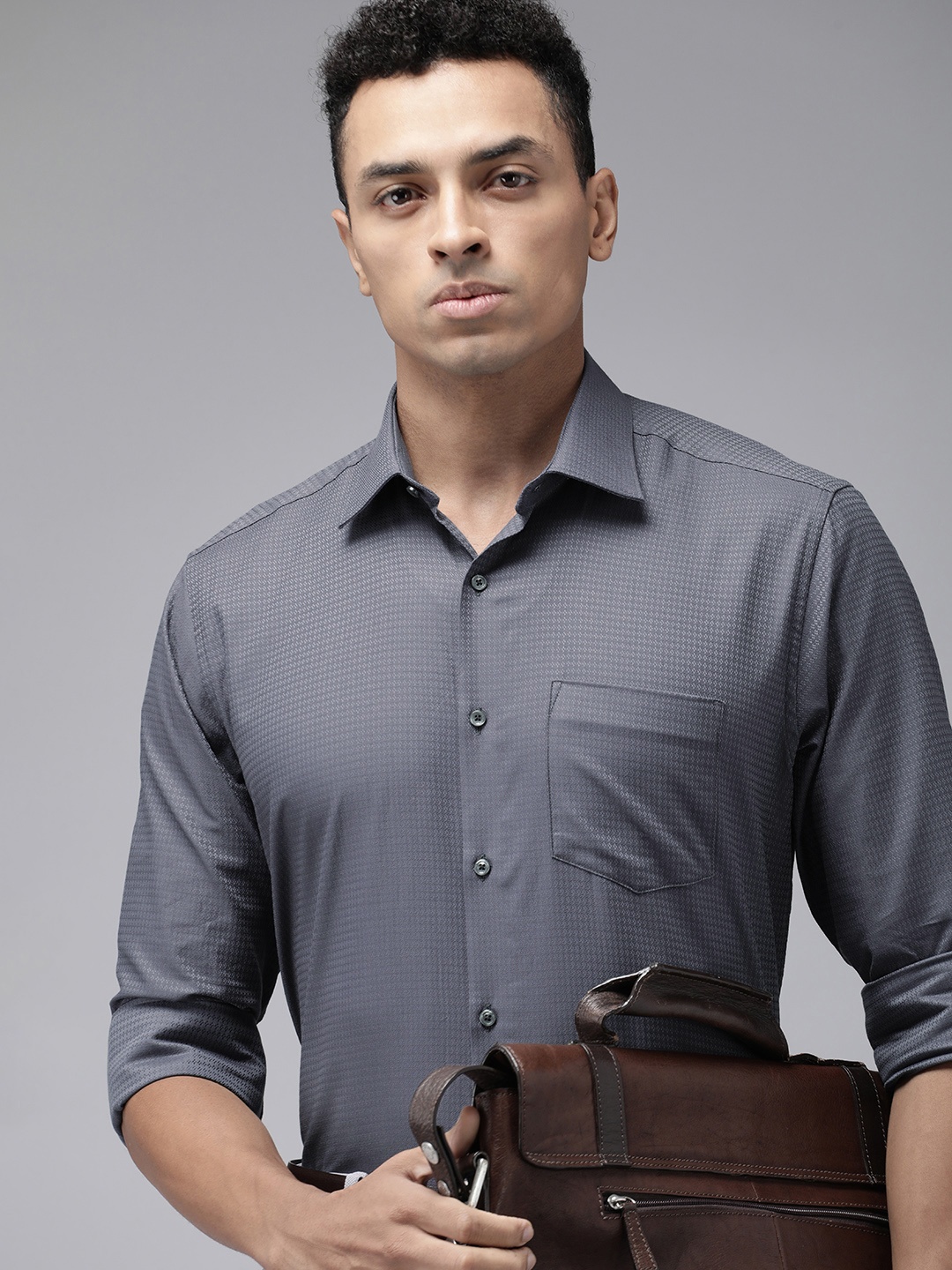 

Van Heusen Custom Textured Pure Cotton Formal Shirt, Grey