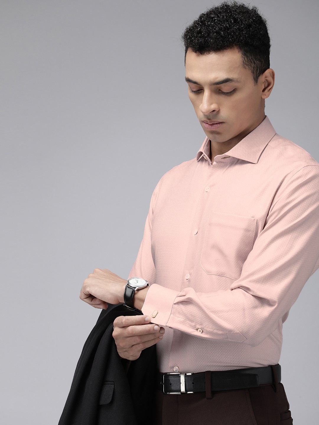 

Van Heusen Cotton Silk Self Design Textured Custom Fit Formal Shirt, Pink