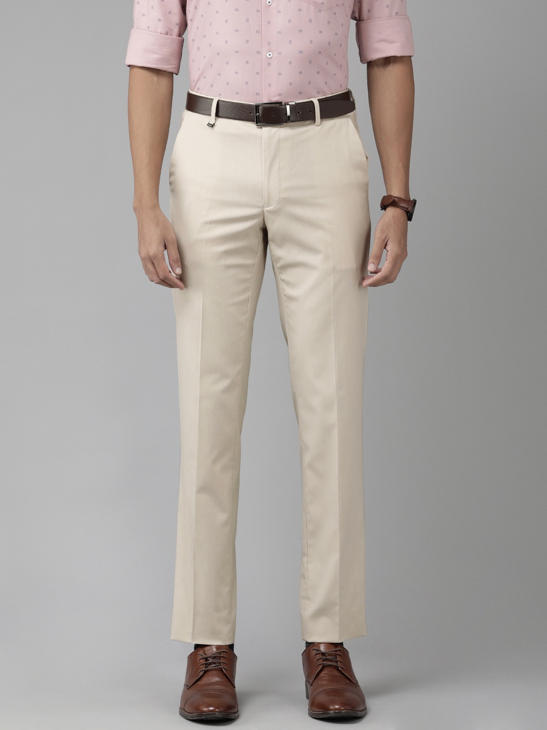 

Van Heusen Men Slim Fit Mid-Rise Formal Trousers, Beige
