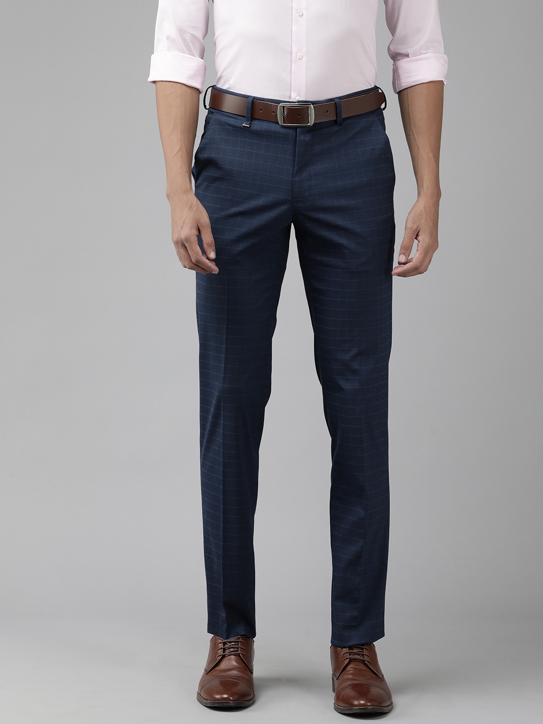 

Van Heusen Men Checked Slim Fit Trousers, Blue