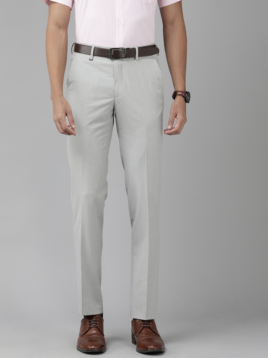 

Van Heusen Men Mid-Rise Textured Slim Fit Trousers, Grey