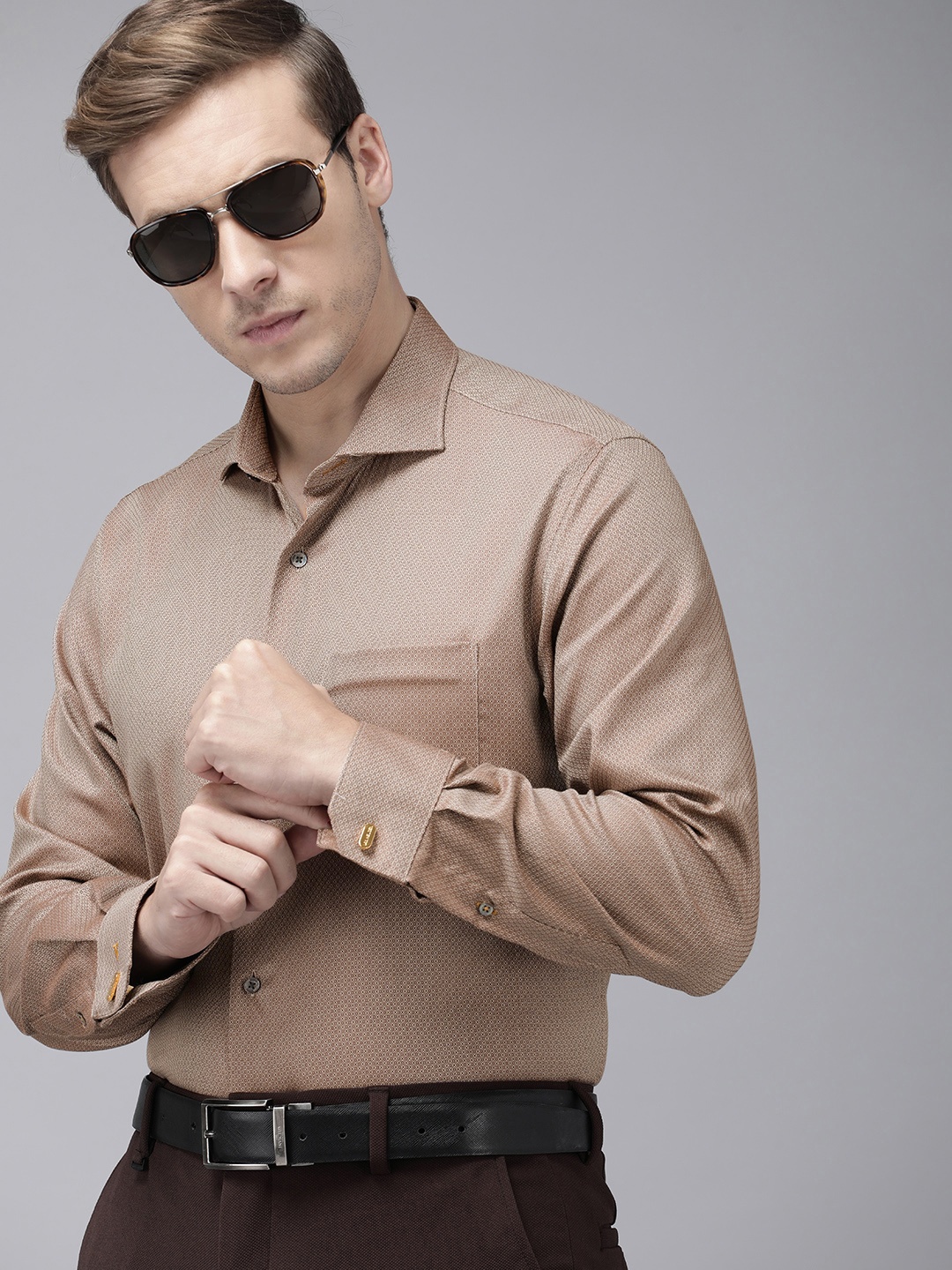 

Van Heusen Custom Textured Cotton Silk Formal Shirt, Brown