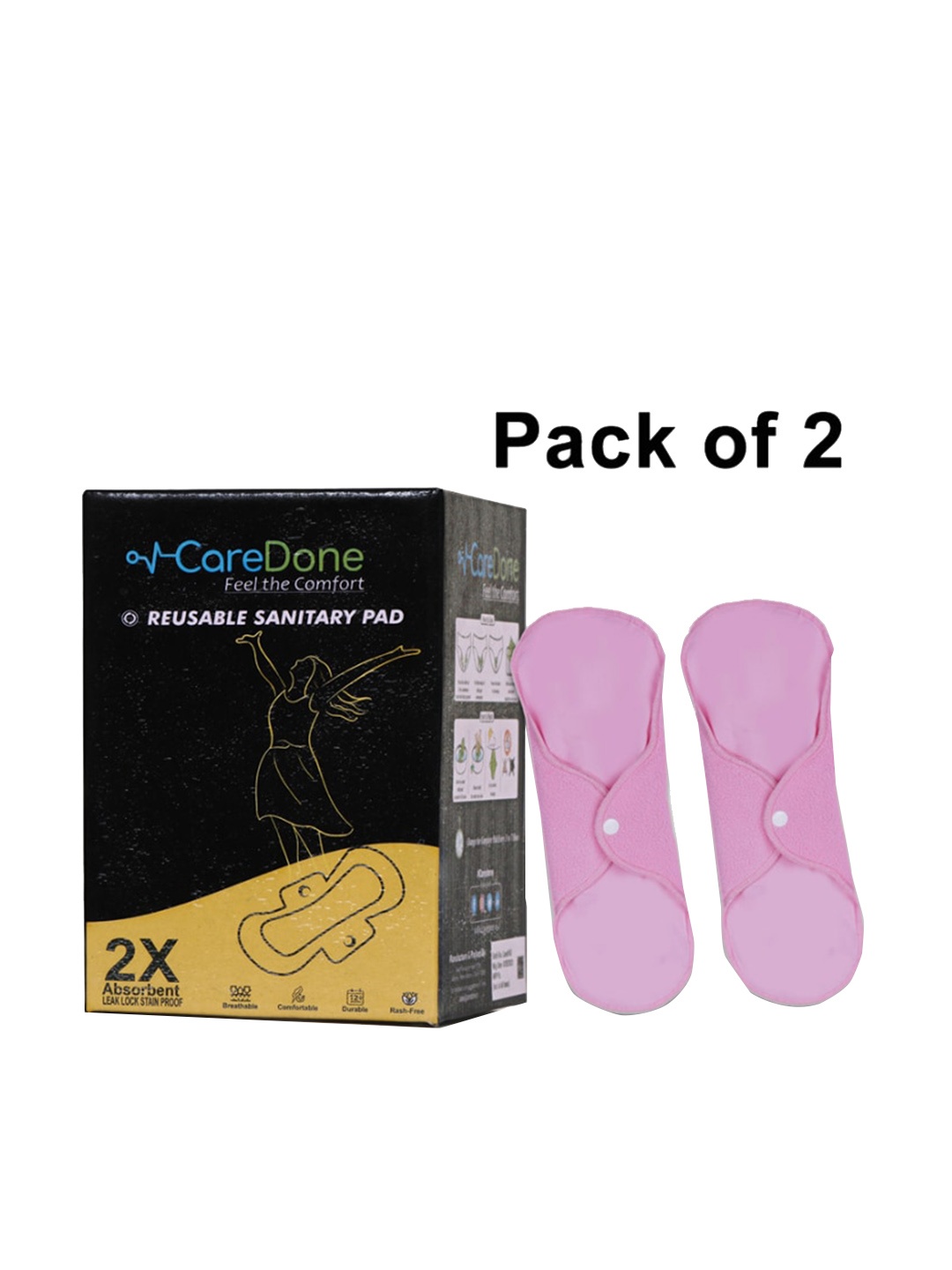 

CareDone Set Of 2 Cotton Absorbent No Leak Layer Reusable Sanitary Cloth Pads - Pink
