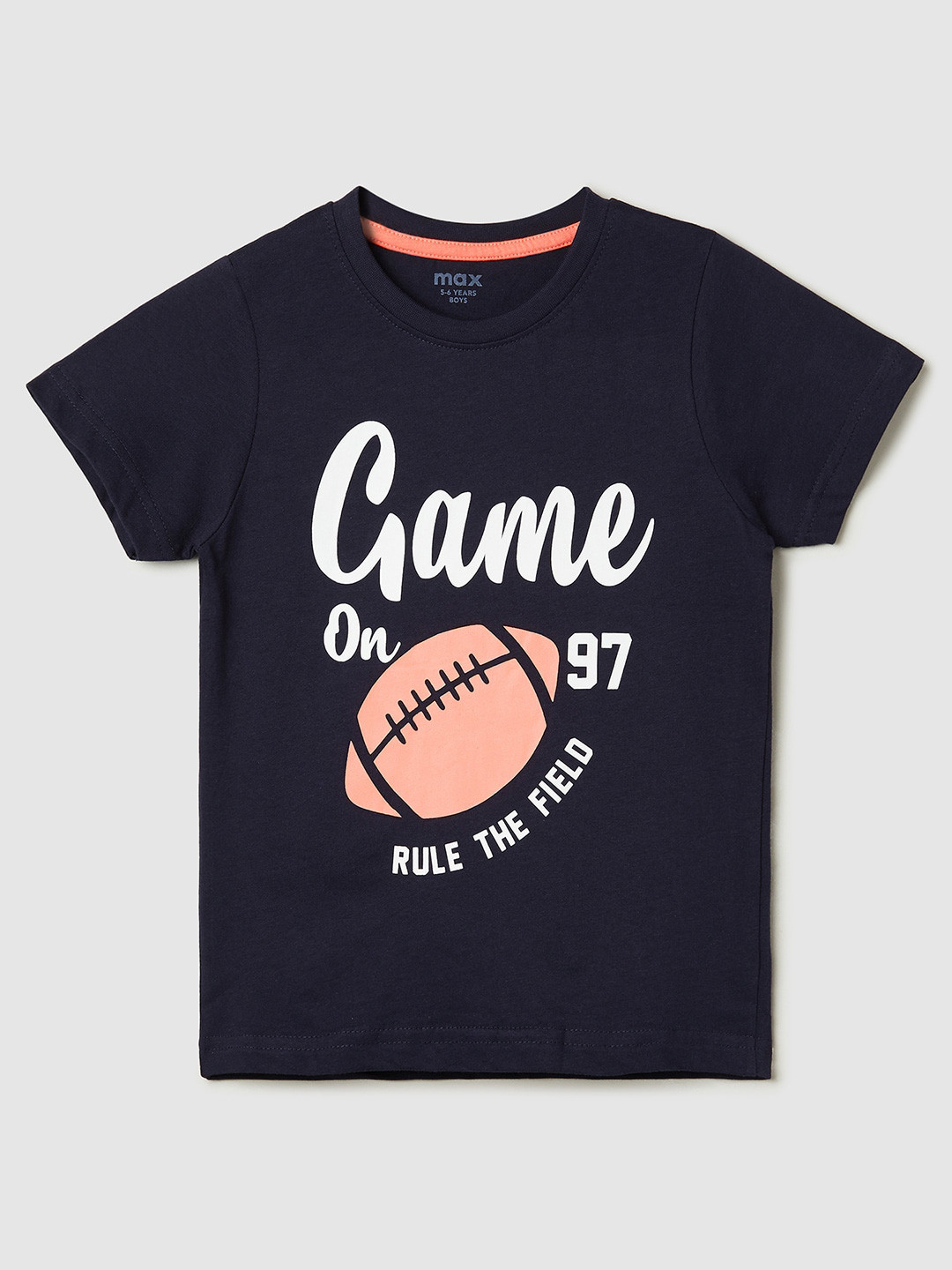 

max Boys Typography Printed Pure Cotton T-shirt, Blue