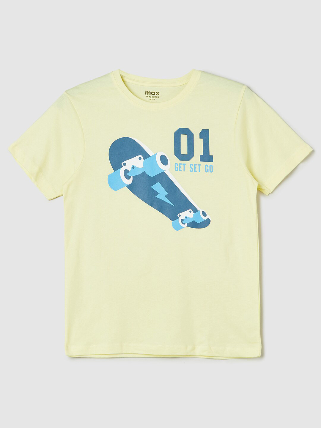 

max Boys Typography Printed Pure Cotton T-shirt, Yellow