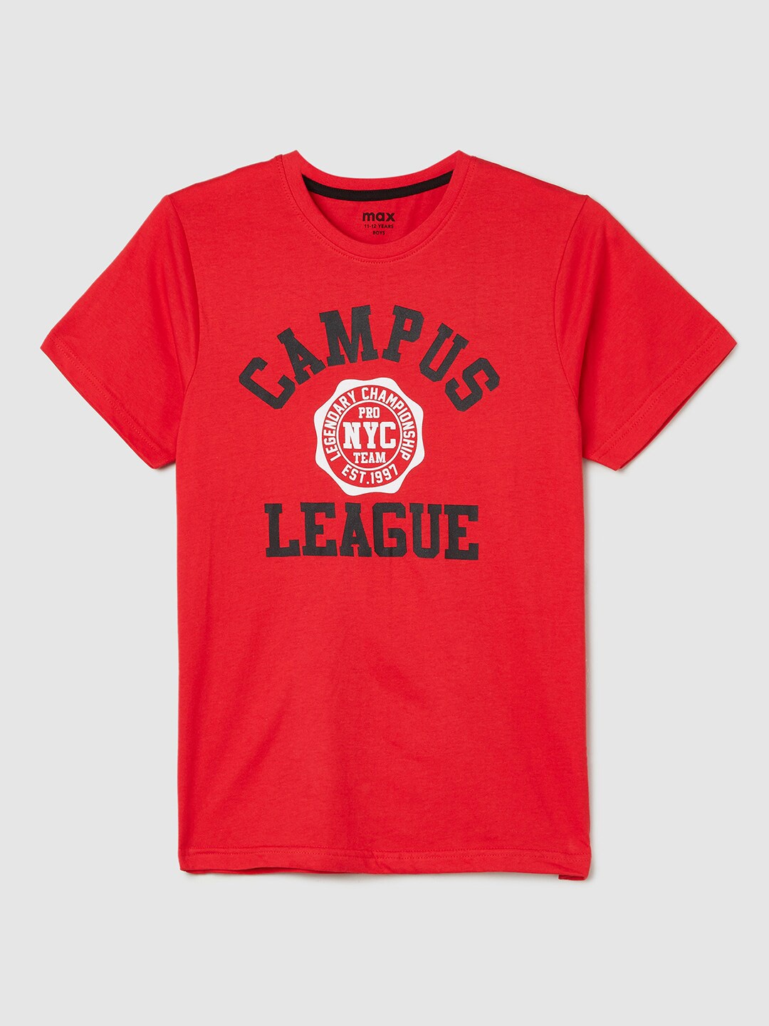 

max Boys Typography Printed Pure Cotton T-shirt, Red