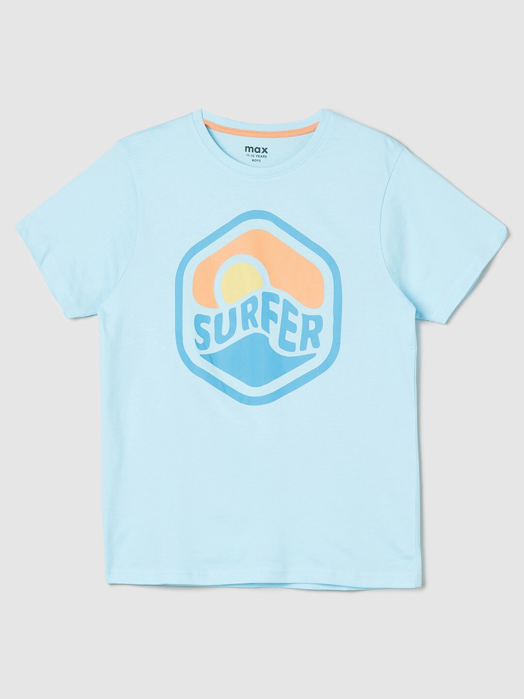 max Boys Typography Printed Pure Cotton T-Shirt, Blue