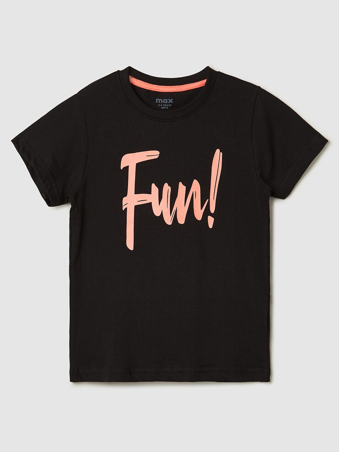 max Boys Typography Printed Pure Cotton T-Shirt, Black