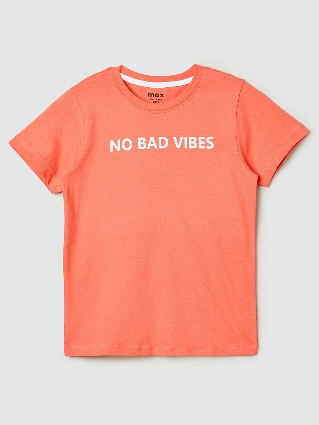 

max Boys Typography Printed Cotton T-Shirt, Orange