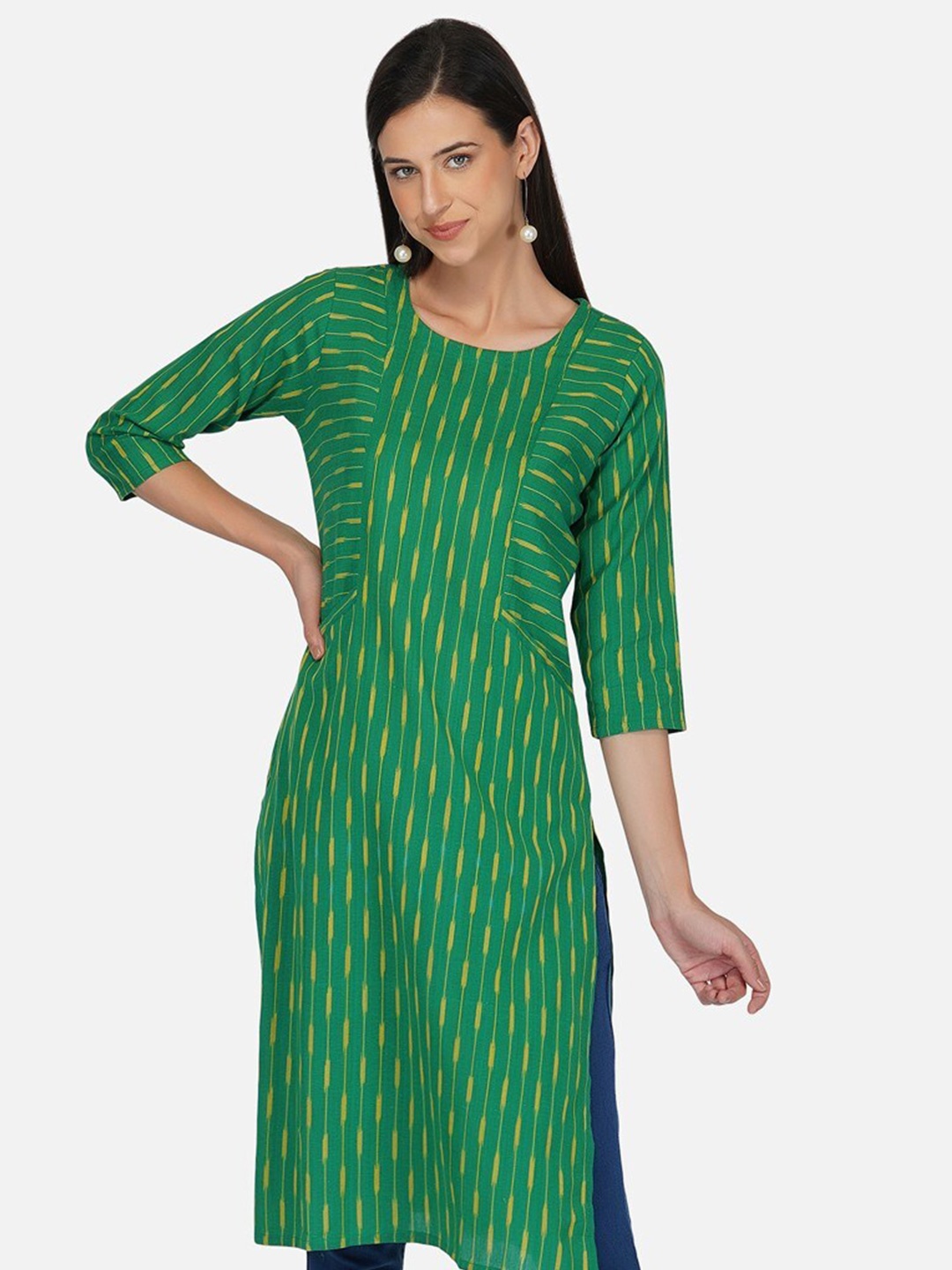 

KALINI Ikkat Straight Kurta, Green