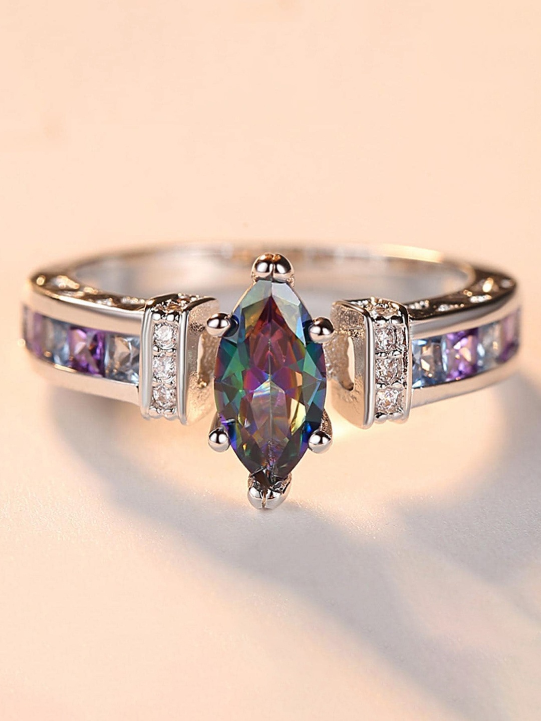 

MYKI Silver-Plated CZ-Studded Adjustable Finger Ring