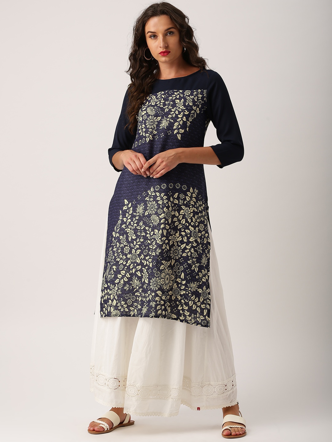 

IMARA Women Blue Printed A-Line Kurta