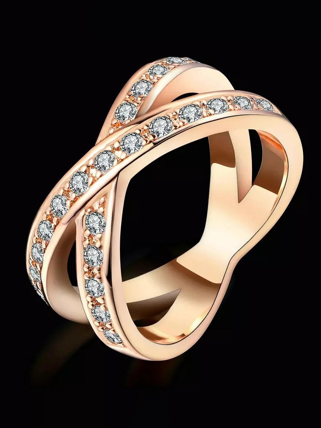 

MYKI Rose Gold-Plated CZ-Studded Adjustable Finger Ring