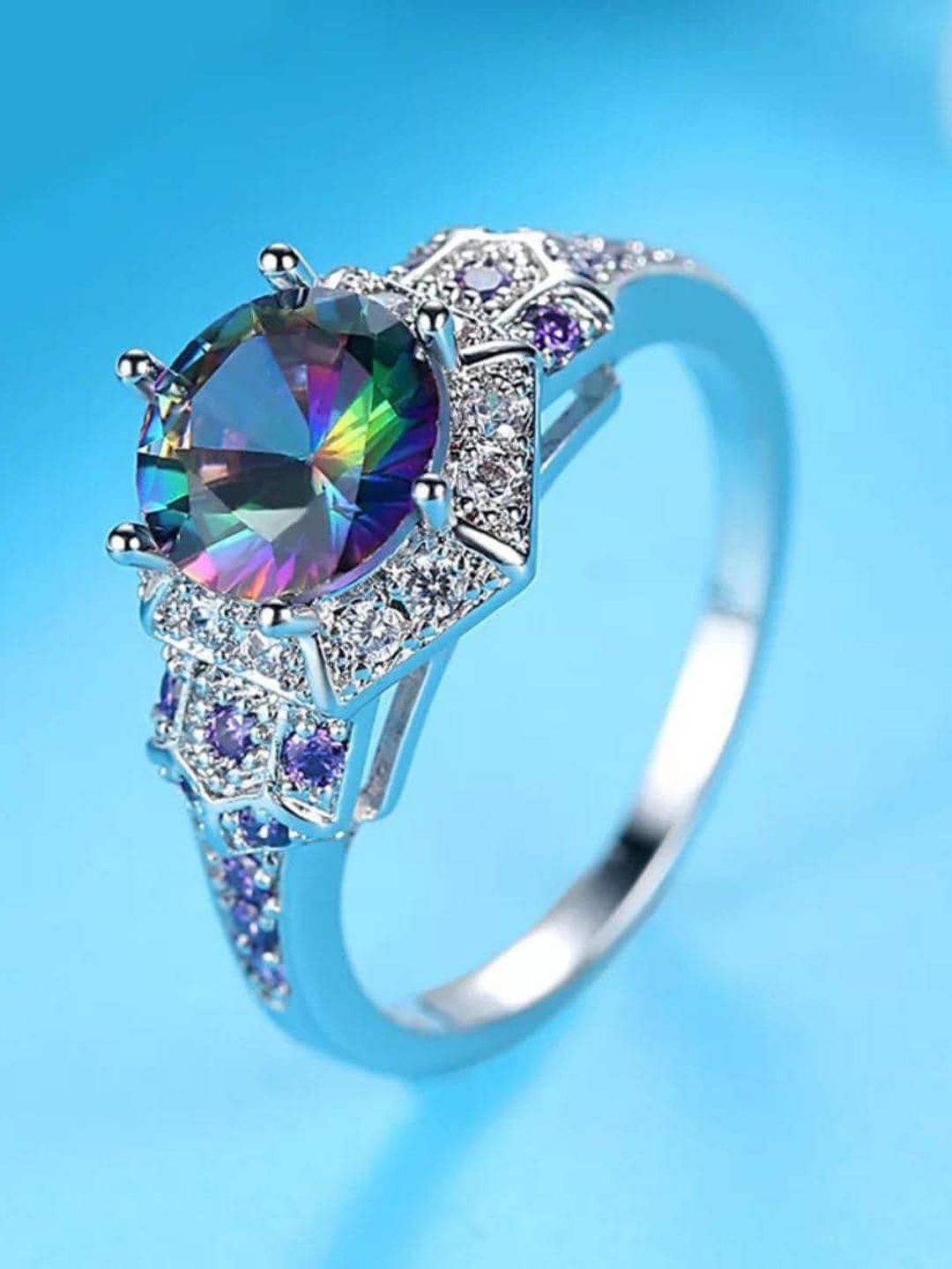 

MYKI Silver-Plated & CZ Stone-Studded Finger Ring