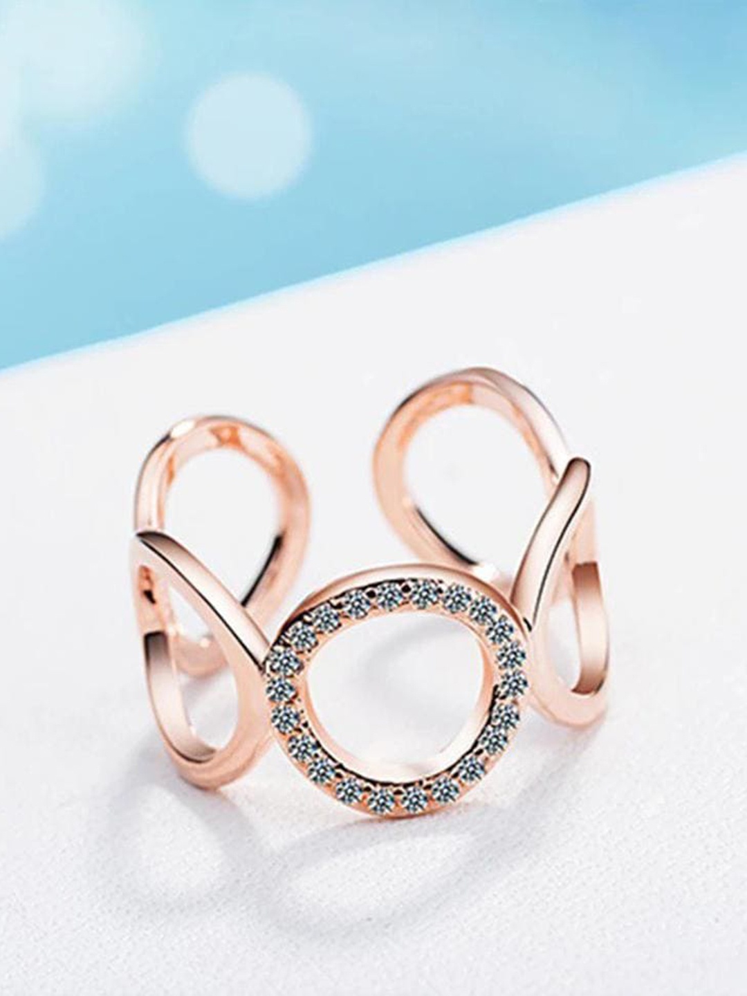 

MYKI Rose Gold-Plated CZ-Studded Adjustable Finger Ring