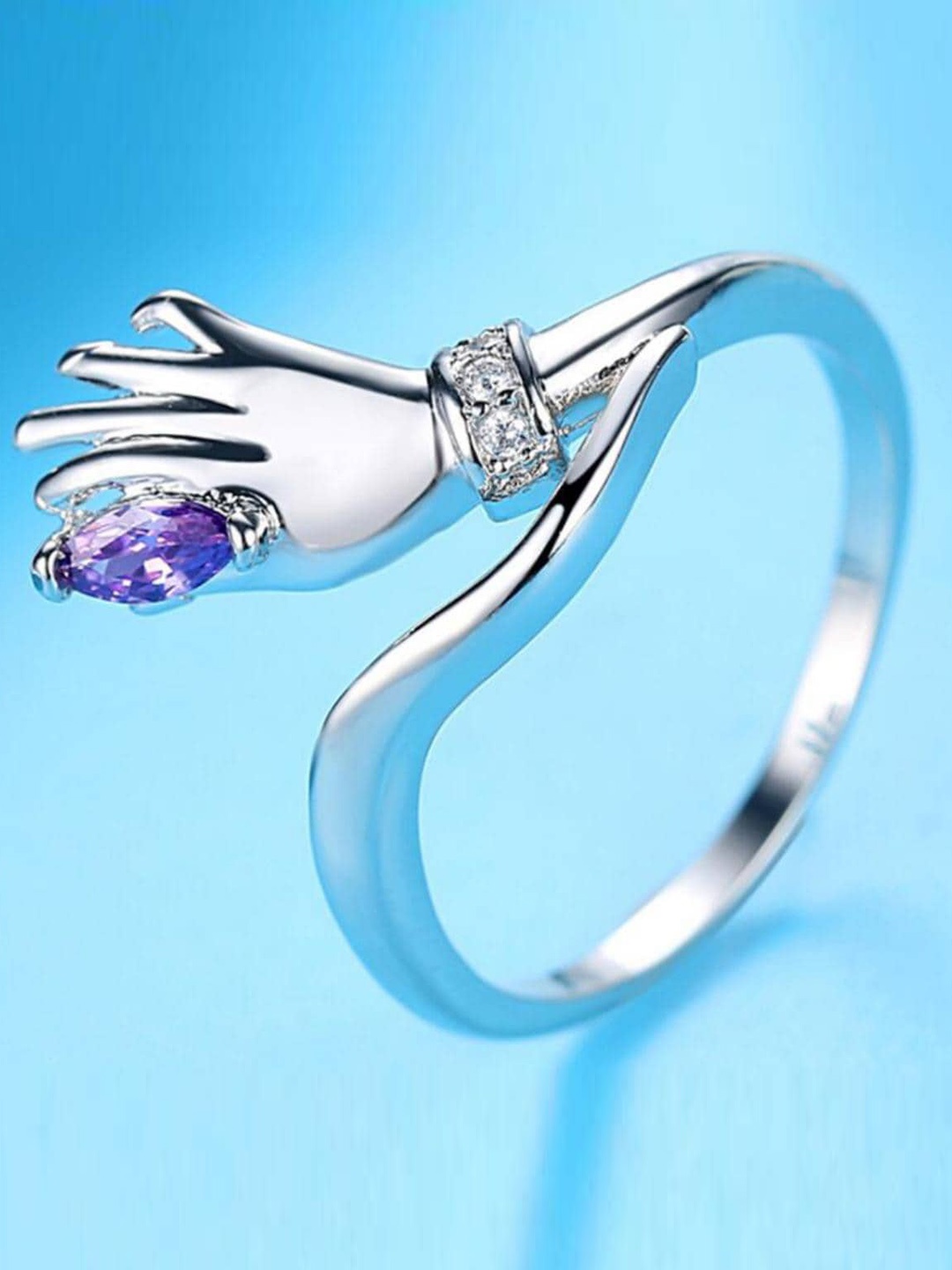 

MYKI Silver-Plated CZ-Studded Adjustable FingerRing