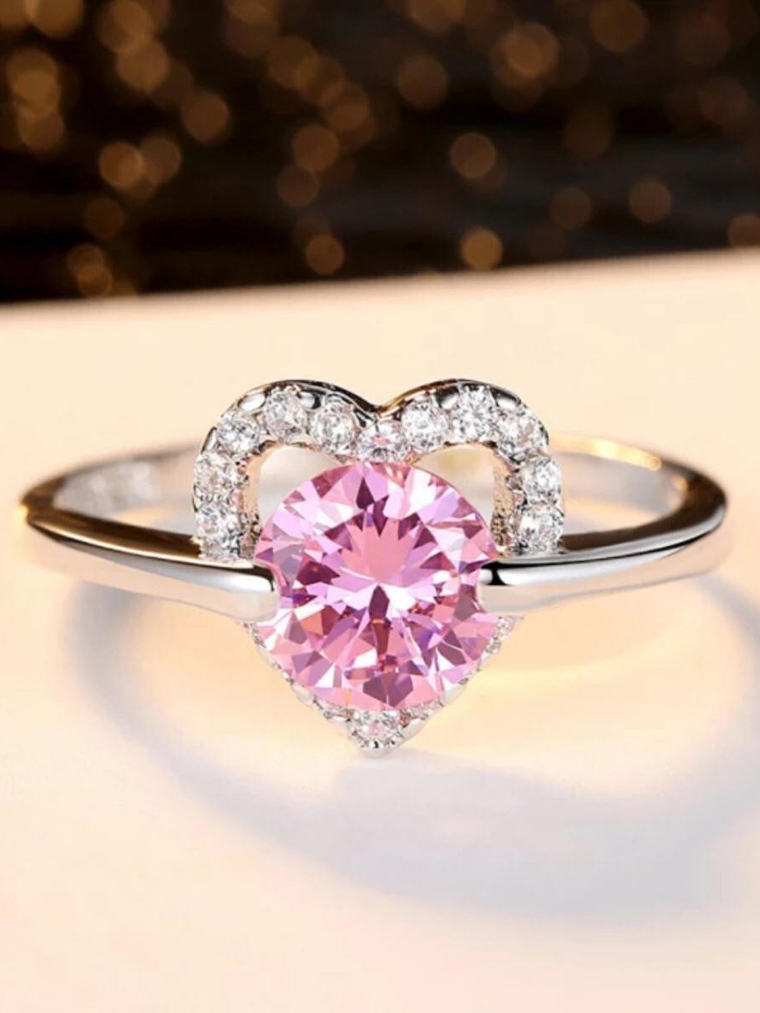 

MYKI Silver-Plated CZ-Studded Adjustable FingerRing