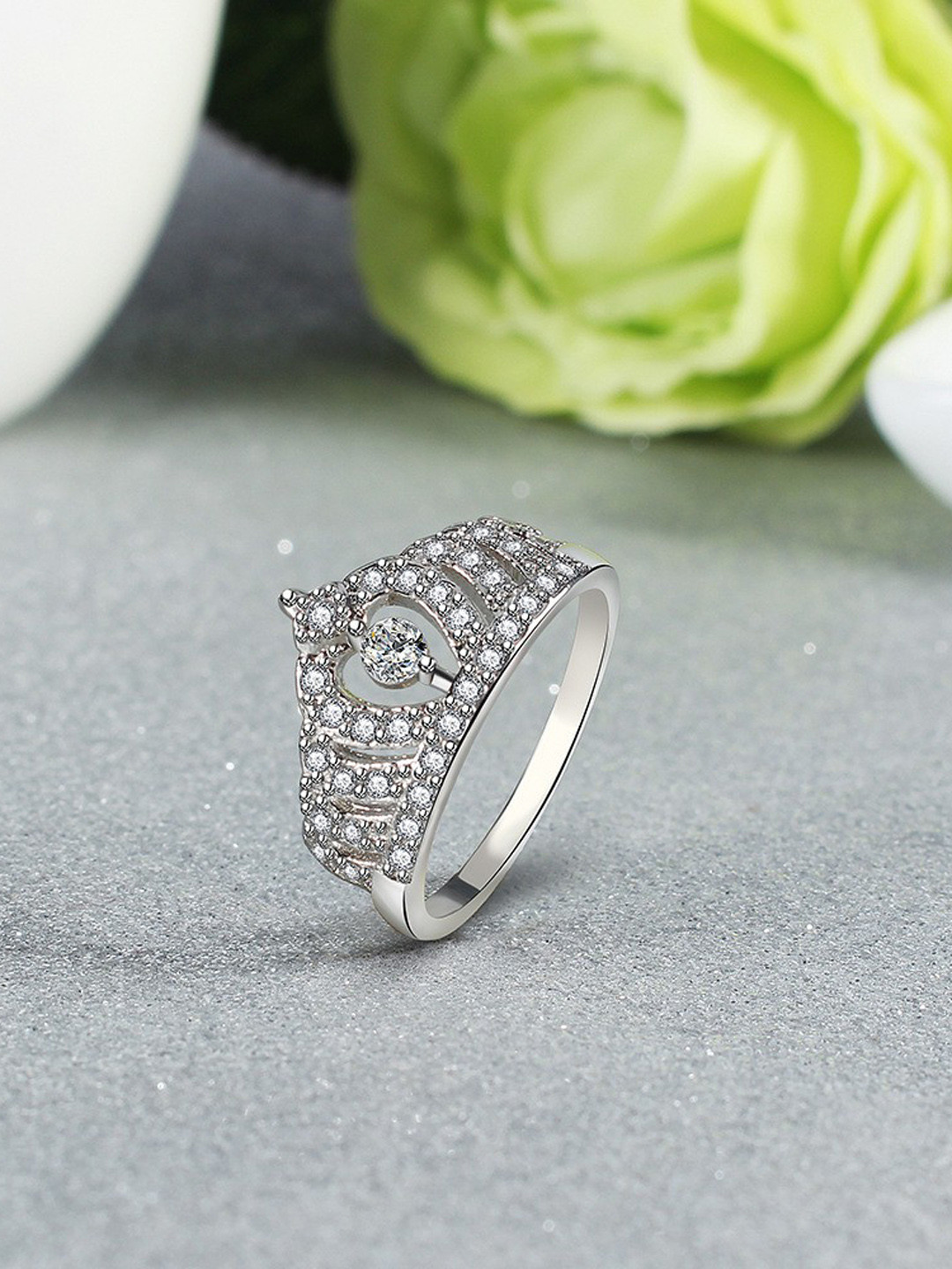 

MYKI Silver-Plated CZ-Studded Adjustable Finger Ring