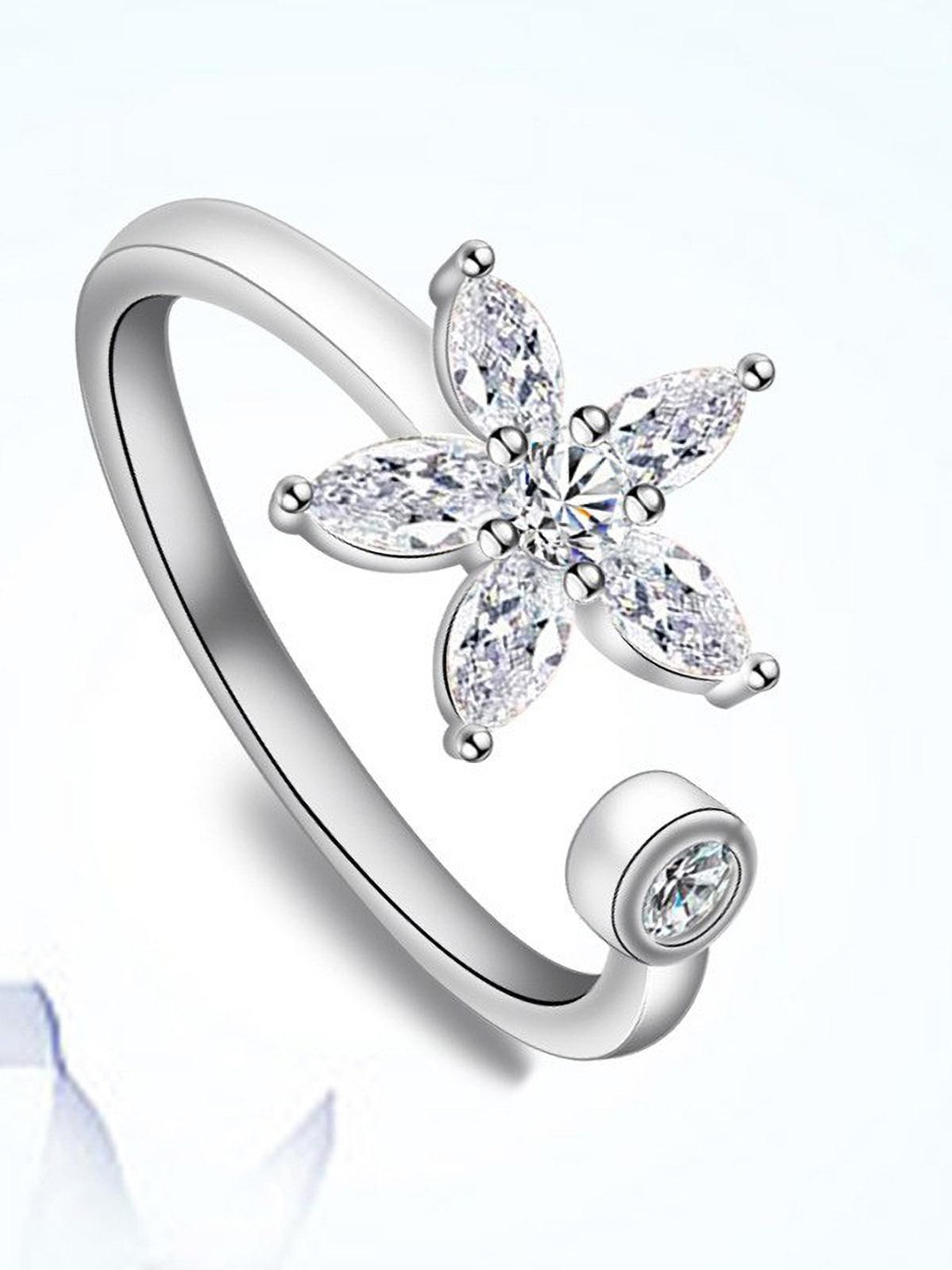 

MYKI Silver-Plated CZ-Studded Stainless Steel Adjustable Finger Ring