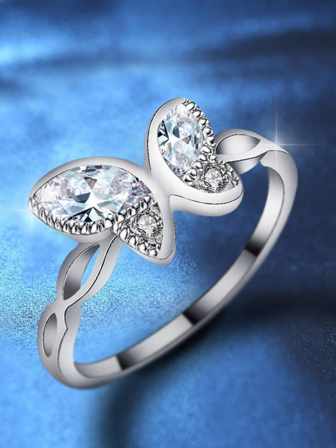 

MYKI Silver-Plated CZ-Studded Adjustable FingerRing