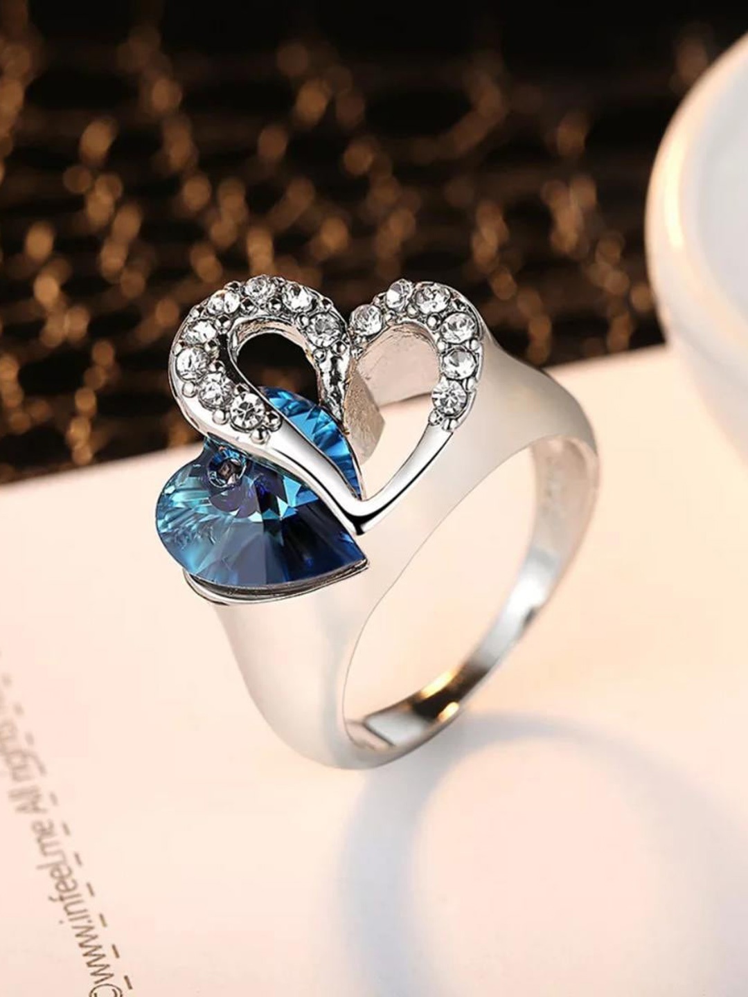 

MYKI Silver-Plated CZ Stone-Studded Heart Shaped Finger Ring