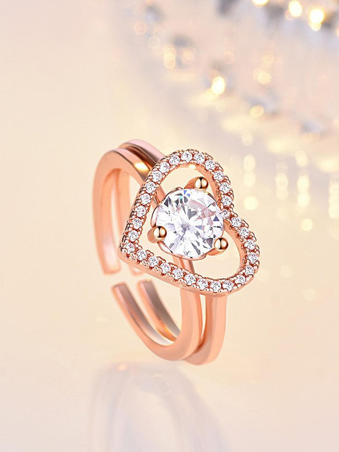 

MYKI Rose Gold-Plated CZ-Studded Adjustable Finger Ring