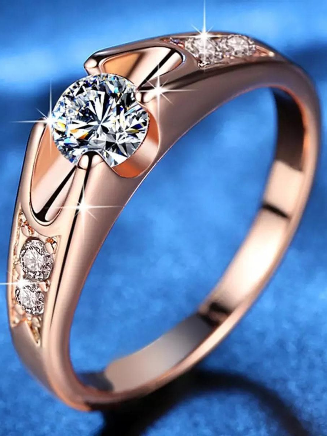 

MYKI Rose Gold-Plated & CZ Stone-Studded Adjustable Finger Ring