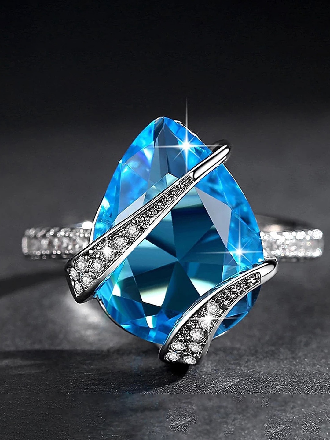 

MYKI Silver-Plated CZ-Studded Adjustable FingerRing