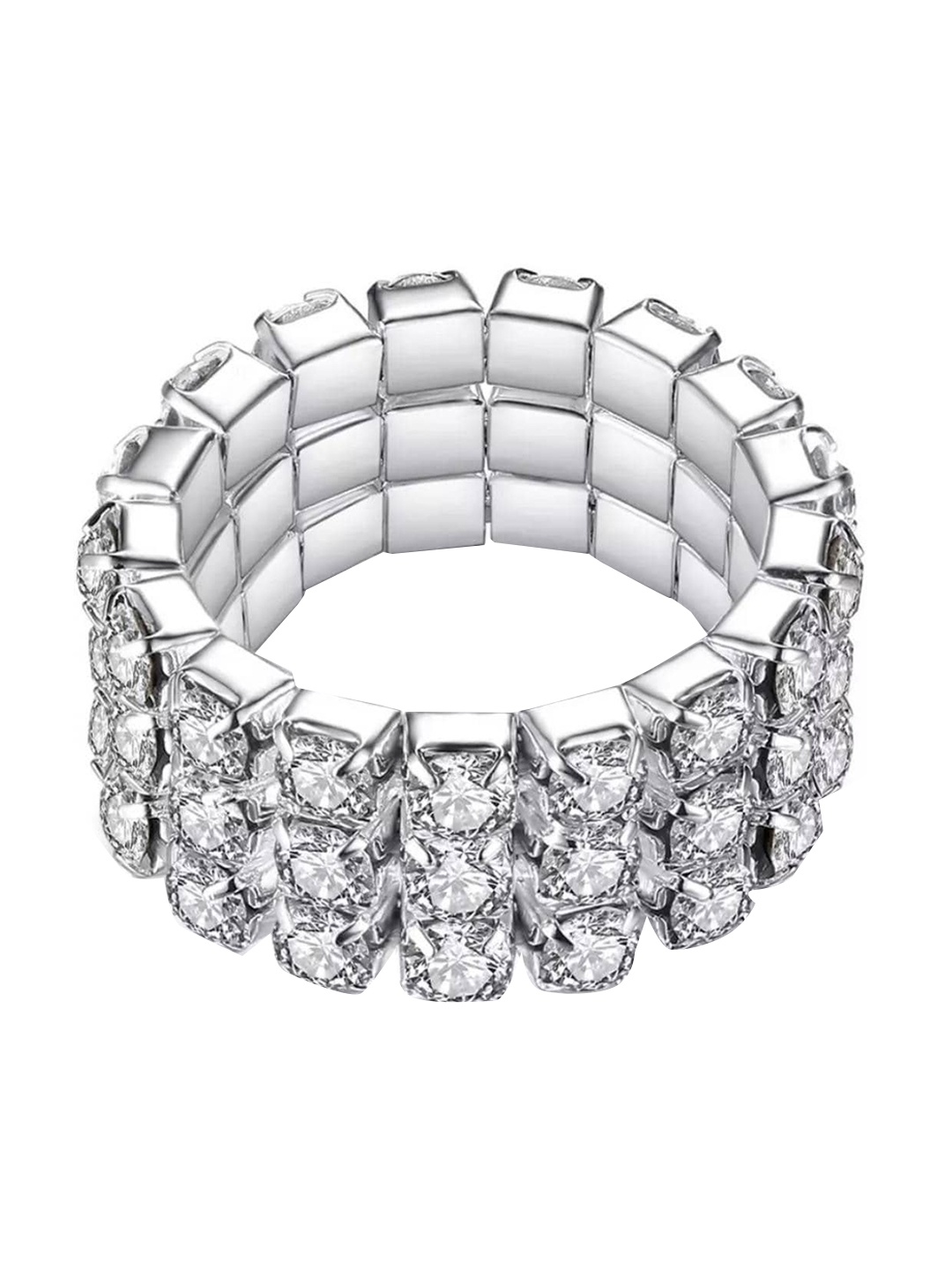 

MYKI Silver-Plated AD Studded Adjustable Finger Ring