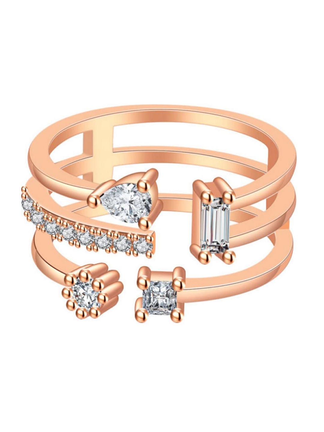 

MYKI Rose Gold-Plated CZ-Studded Adjustable Finger Ring