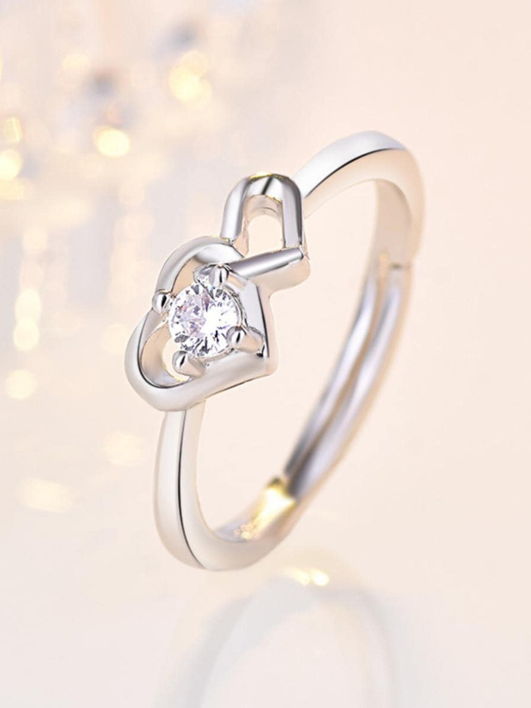 

MYKI Silver-Plated & CZ Stone-Studded Heart Shaped Adjustable Finger Ring