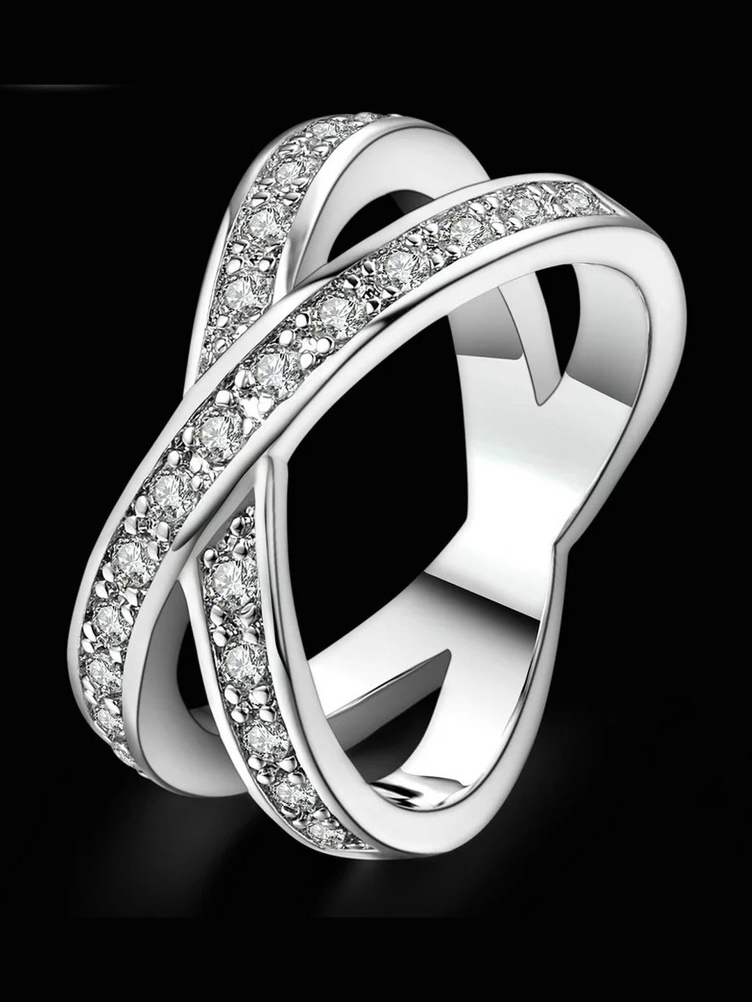 

MYKI Silver-Plated CZ Studded Finger Ring