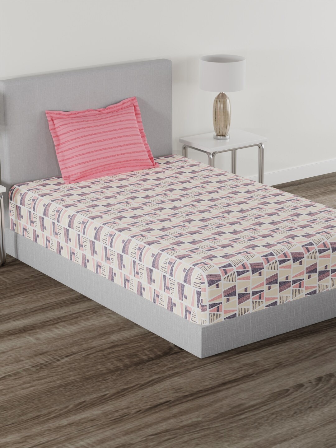 

MYTRIDENT Atria Pink Flat 144TC Single Cotton 1 Bedsheet with 1 Pillow Cover