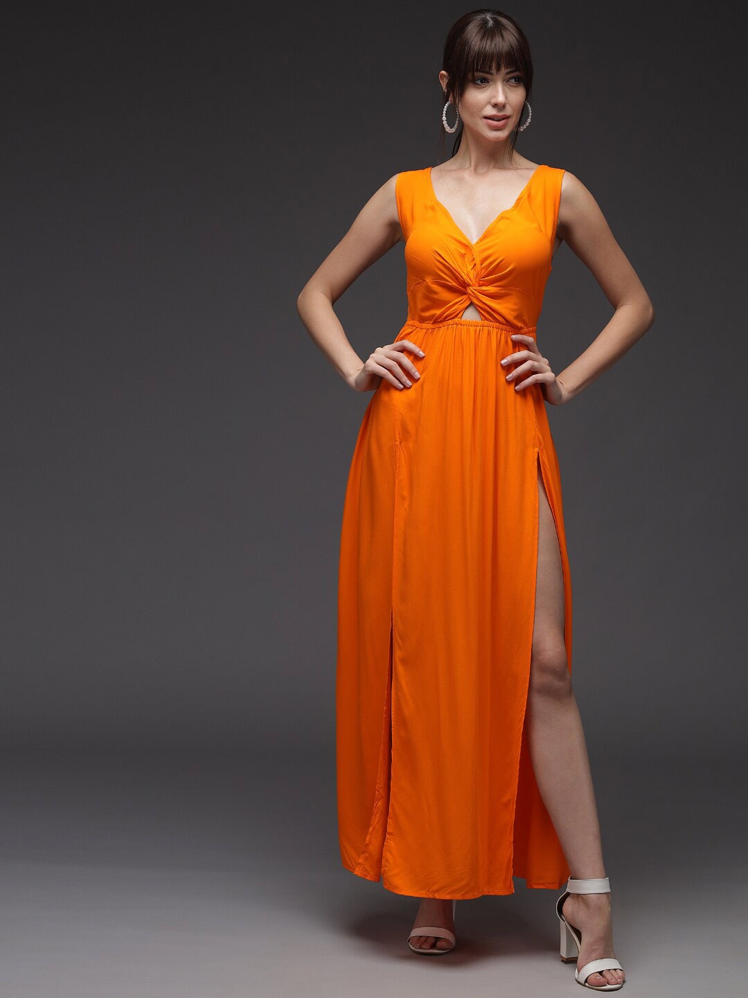 

BAESD Sleeveless V-Neck Twisted Maxi Dress, Orange