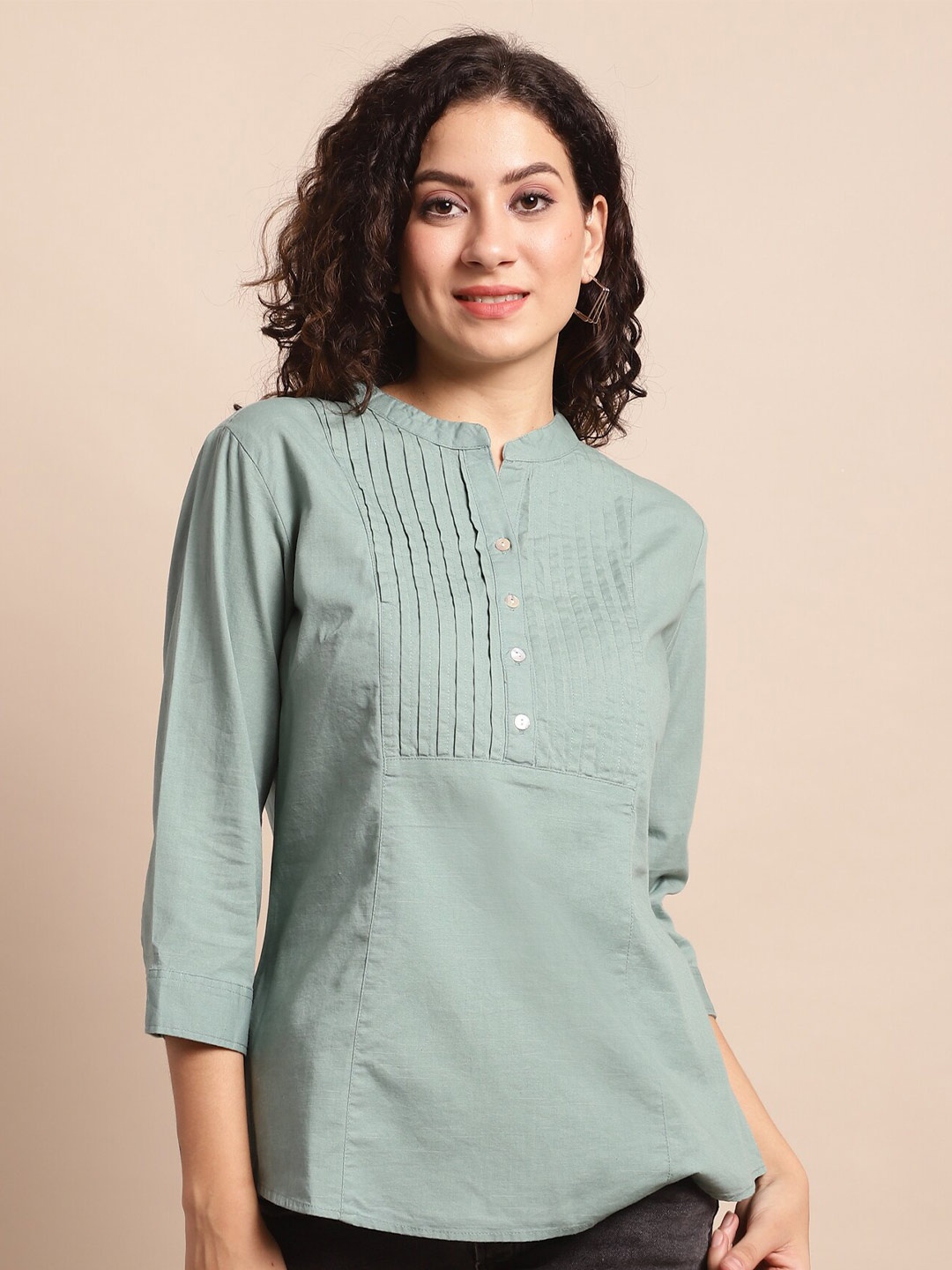 

Cantabil Mandarin Collar Tunic, Green