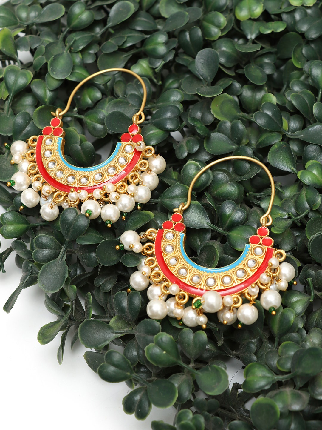 

Ozanoo Gold-Plated kundan Hoop Earrings
