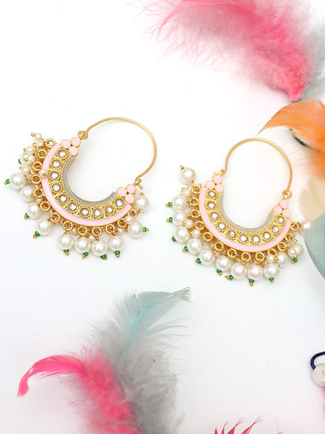 

Ozanoo Gold-Plated Chandbali Earrings, Pink