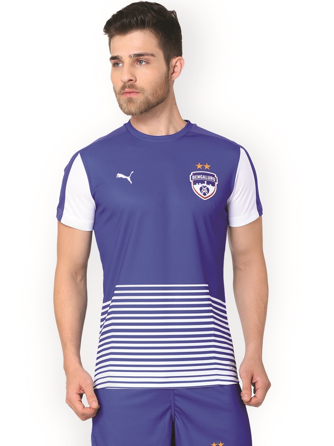 

Puma Men Blue Striped Round Neck T-shirt
