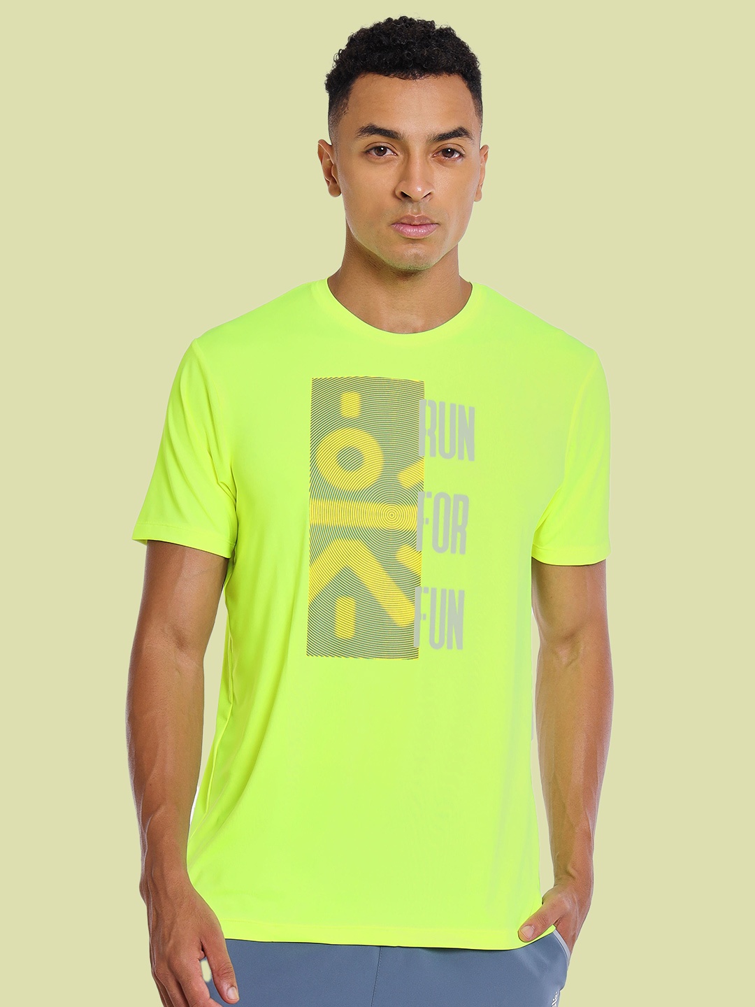 

CULT Moisture Wicking Graphic Printed Running T-shirt, Fluorescent green