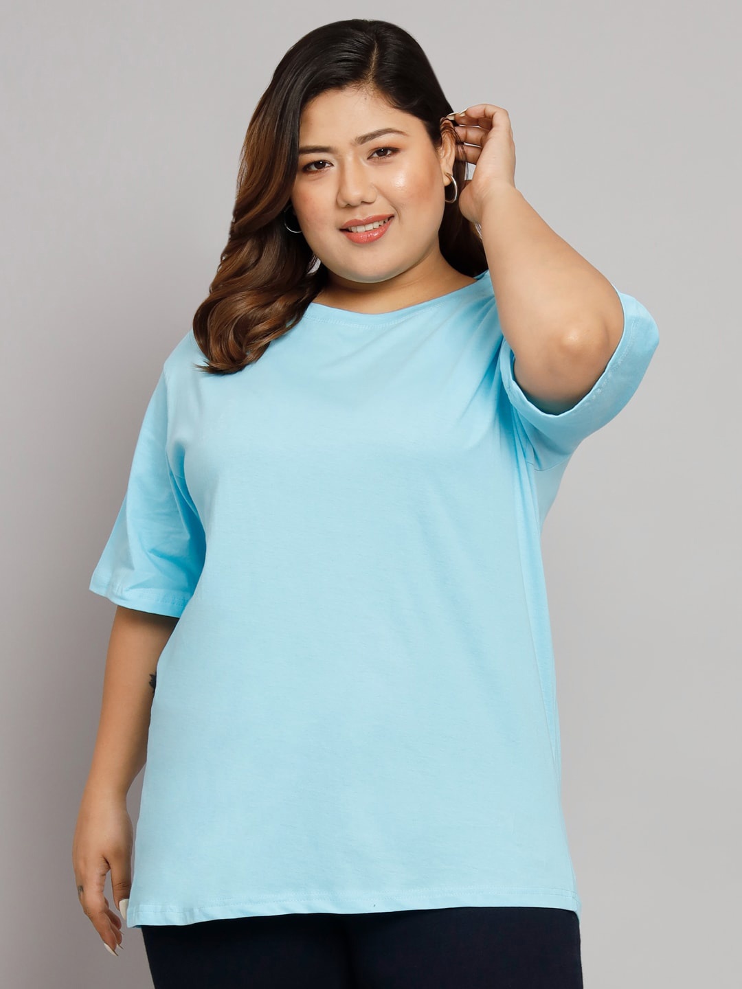 

Funday Fashion Drop Shoulder Oversized Loose Cotton T-Shirt, Blue