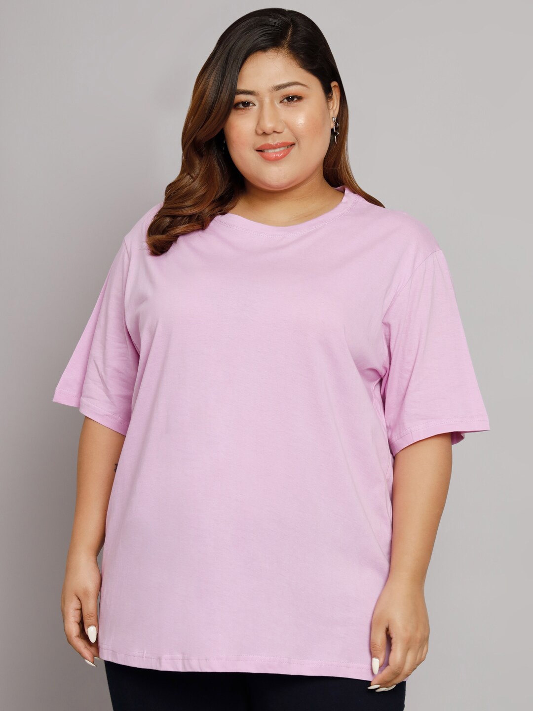 

Funday Fashion Drop-Shoulder Sleeves Oversized Loose Cotton T-Shirt, Purple