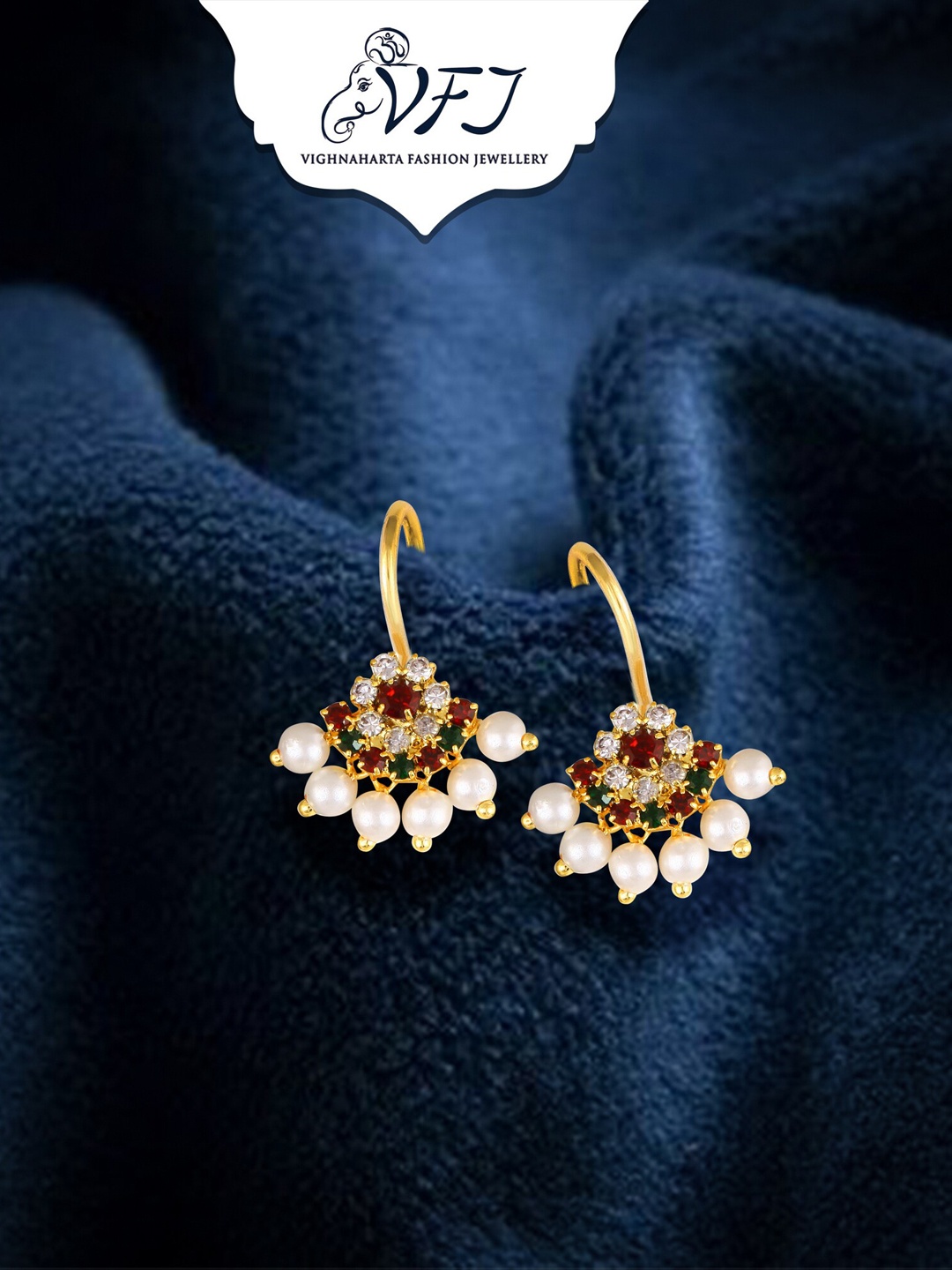 

Vighnaharta Gold-Plated Stone Studded & Pearls Beaded Drop Earrings