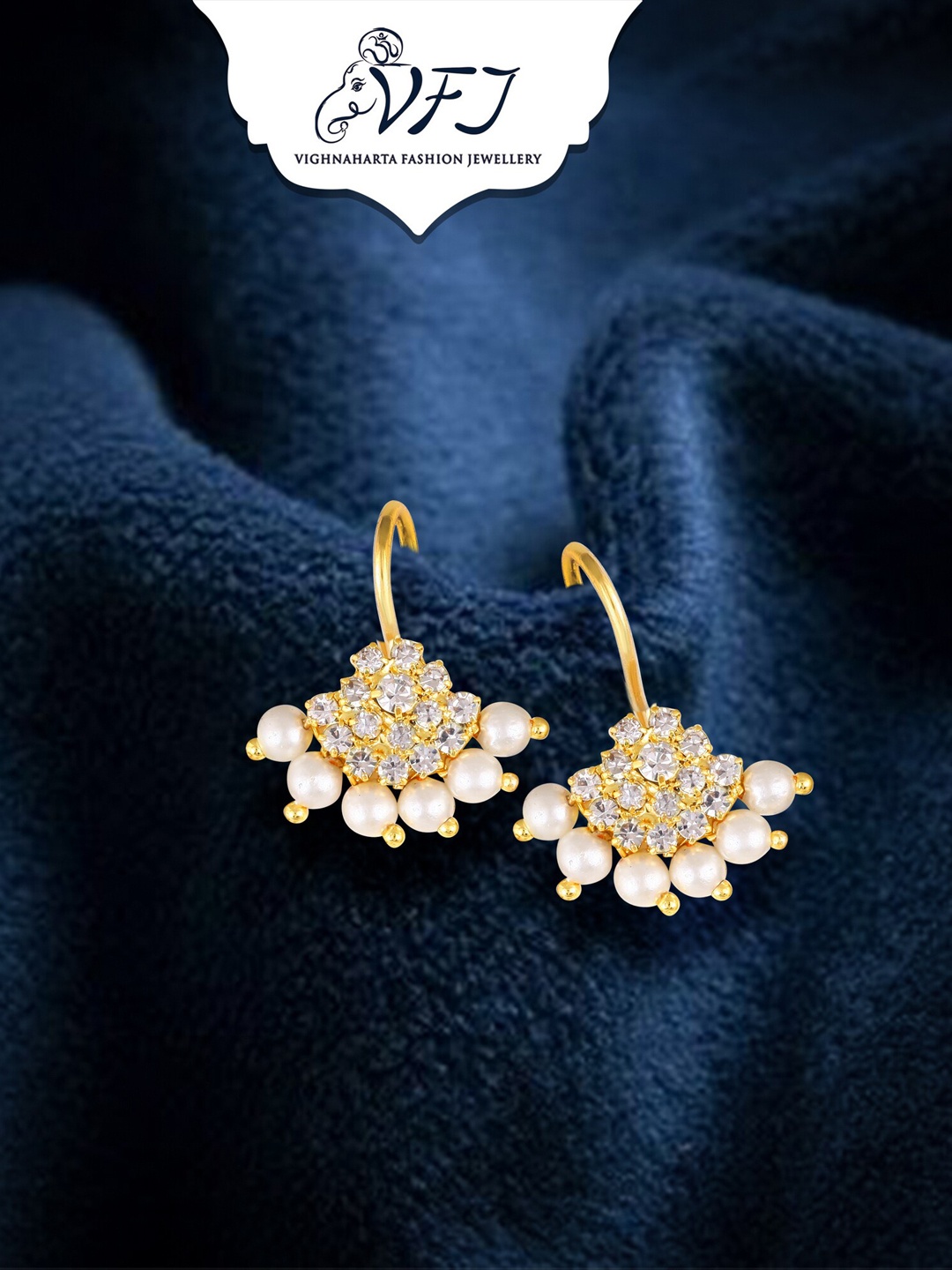 

Vighnaharta Gold-Plated Stone Studded & Pearls Beaded Drop Earrings, White