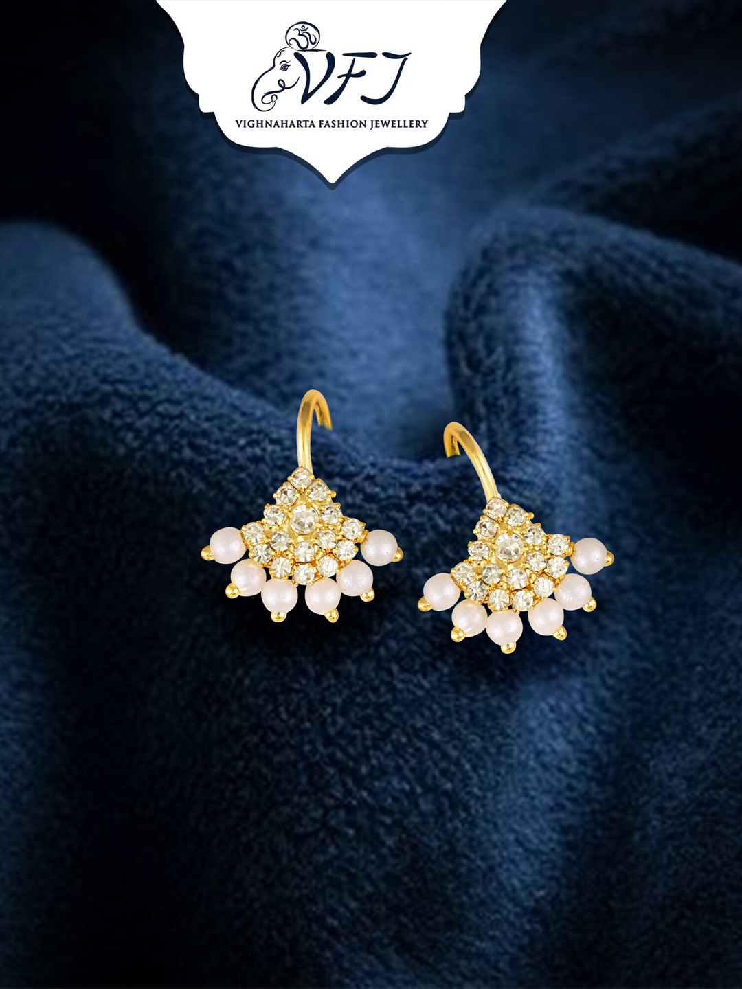 

Vighnaharta Gold-Plated Stone Studded & Pearls Beaded Drop Earrings