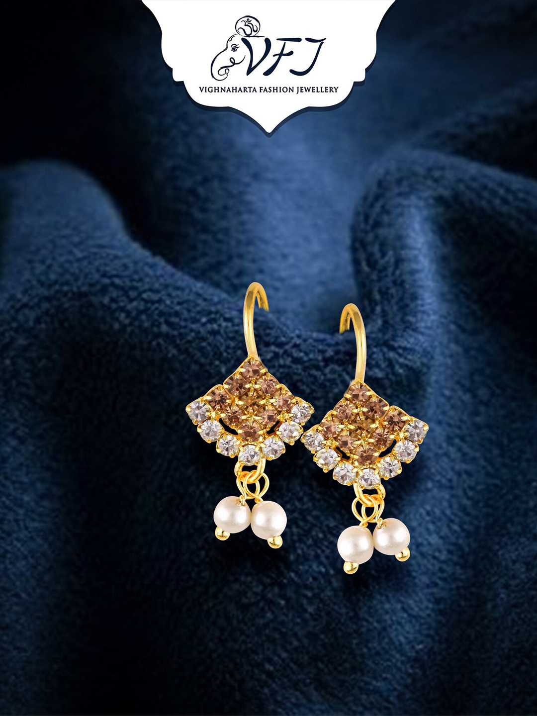 

Vighnaharta Gold-Plated Stone Studded & Pearls Beaded Drop Earrings