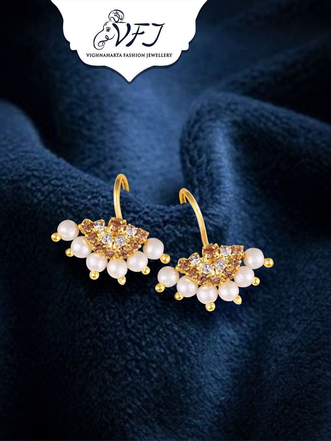 

Vighnaharta Gold-Plated Stone Studded & Pearls Beaded Drop Earrings