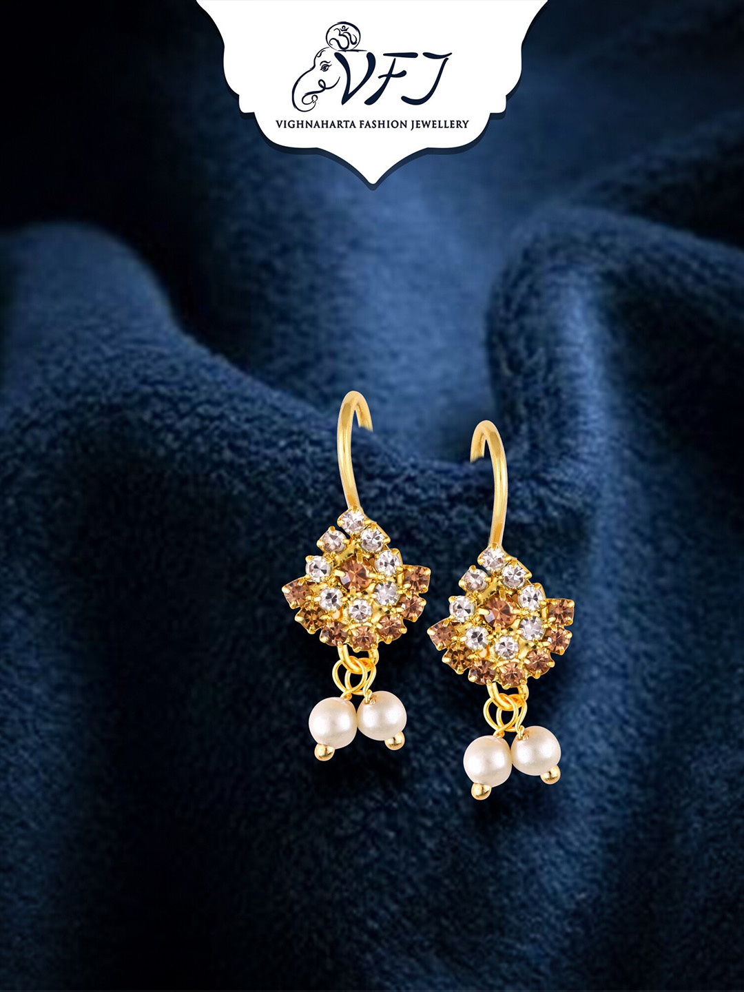 

Vighnaharta Gold-Plated Stone-Studded & Pearls Bugadi Earrings